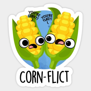 Corn-flict Cute Corn Flake Pun Sticker